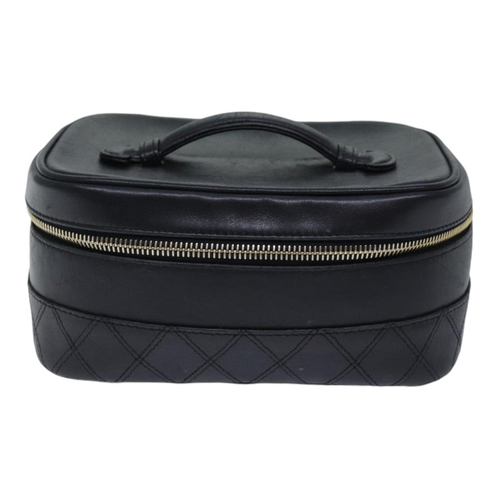 CHANEL Vanity Bicolore Pouch Leather Black Gold CC yk15250