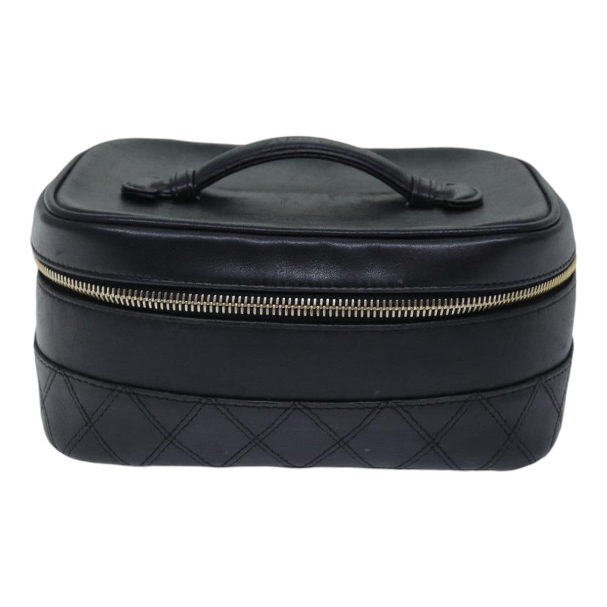 CHANEL Vanity Bicolore Pouch Leather Black Gold CC yk15250