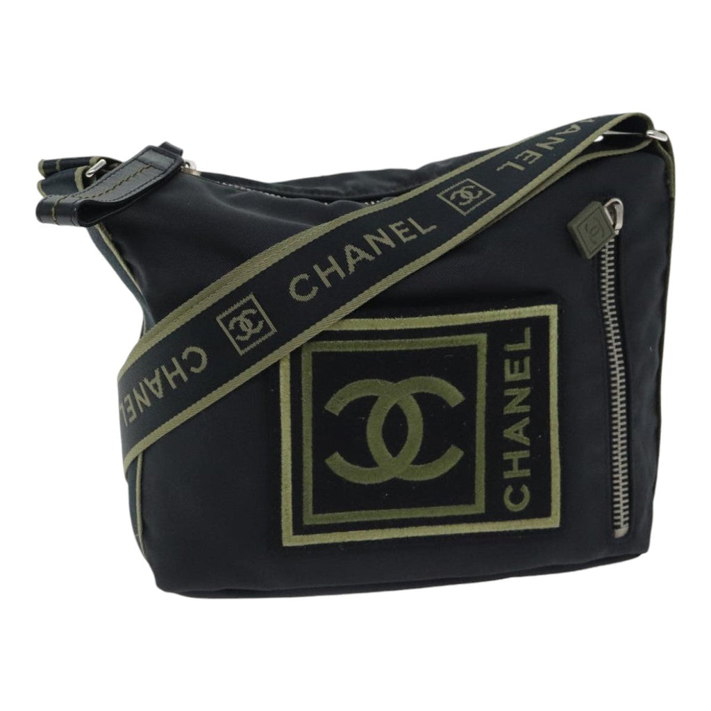 CHANEL Sports COCO Mark Shoulder Bag Nylon Black Silver CC yk15256