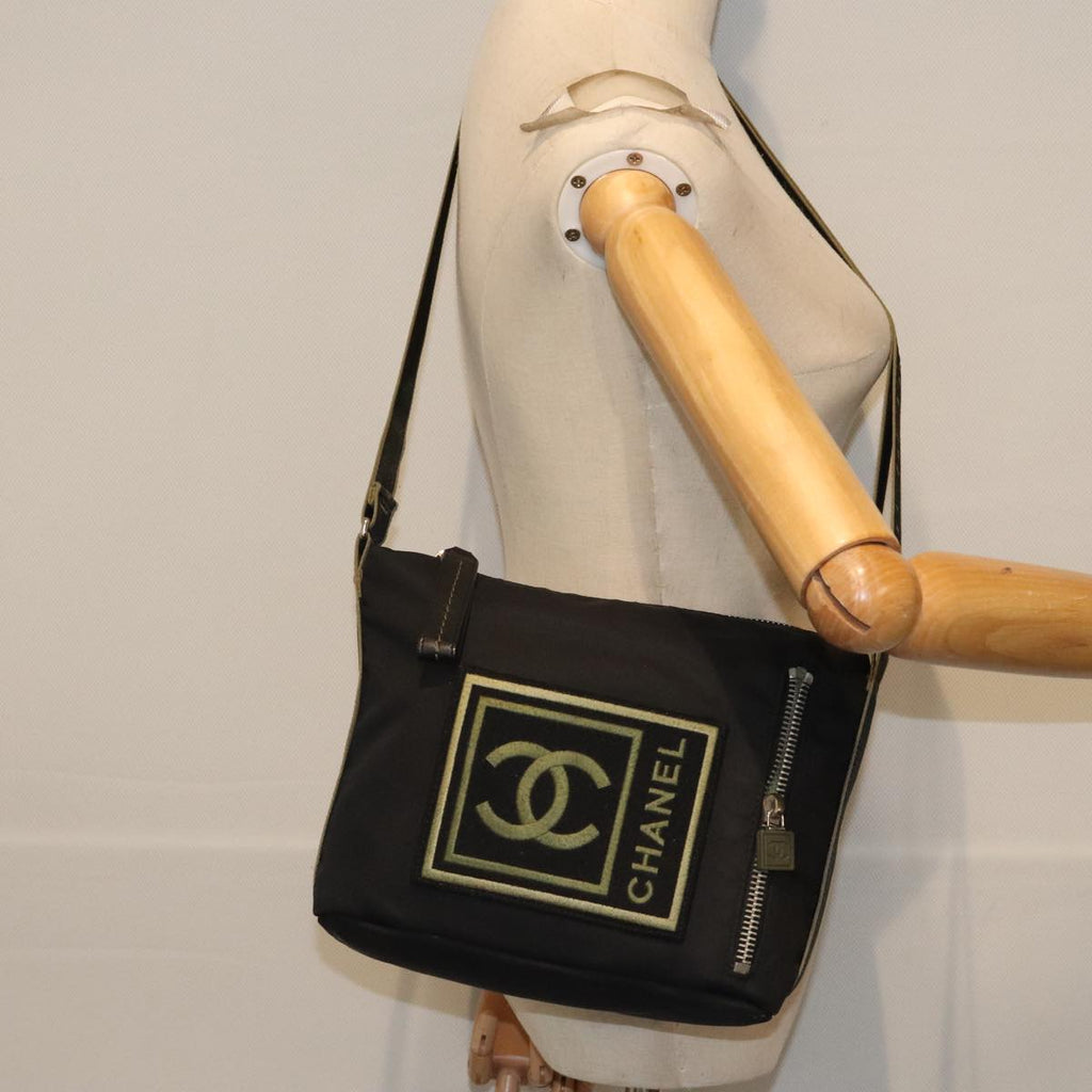 CHANEL Sports COCO Mark Shoulder Bag Nylon Black Silver CC yk15256