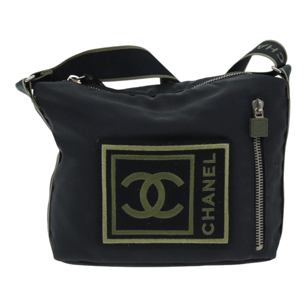CHANEL Sports COCO Mark Shoulder Bag Nylon Black Silver CC yk15256
