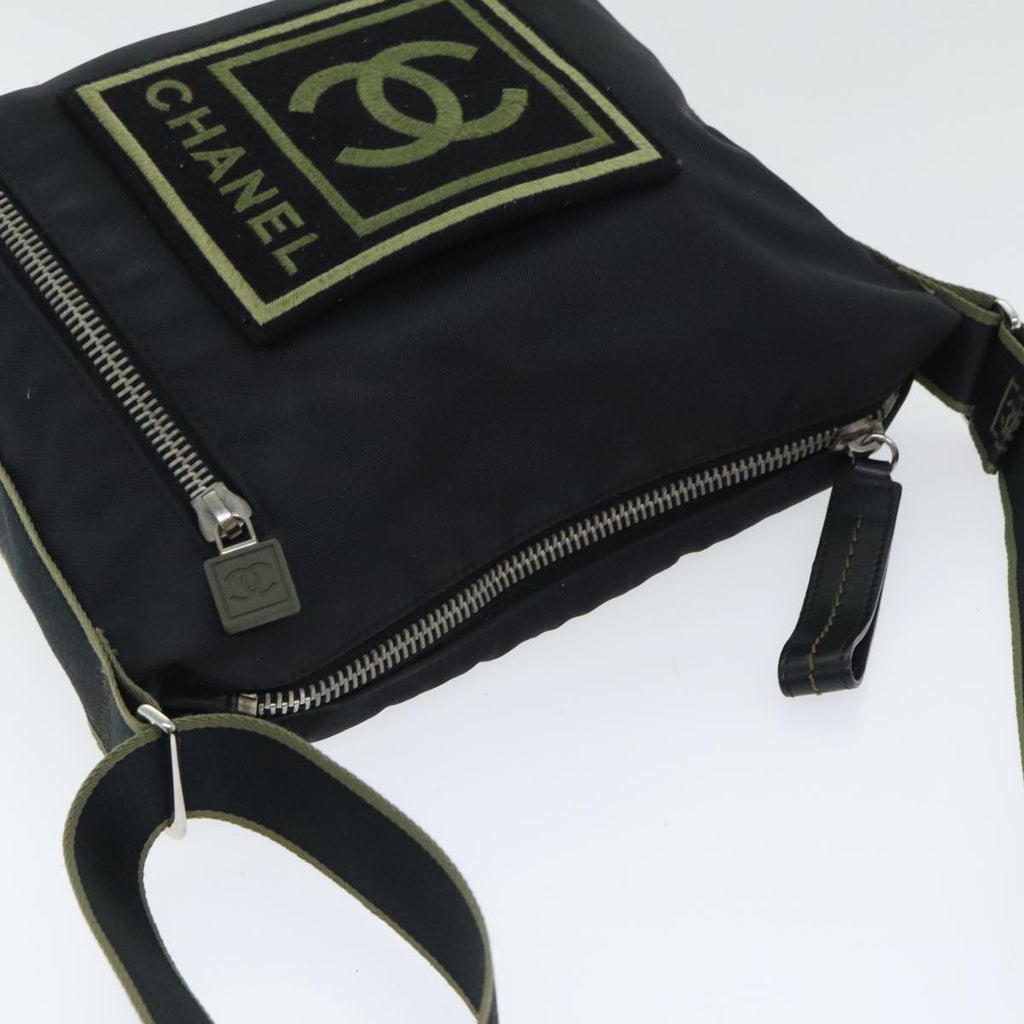 CHANEL Sports COCO Mark Shoulder Bag Nylon Black Silver CC yk15256