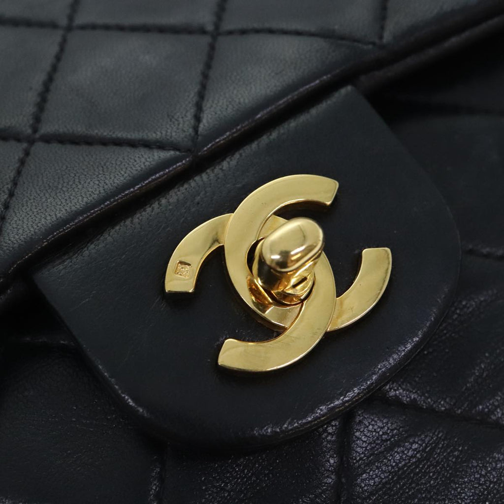 CHANEL Matelasse Turn Lock Chain Shoulder Bag Lamb Skin Black CC yk15263A