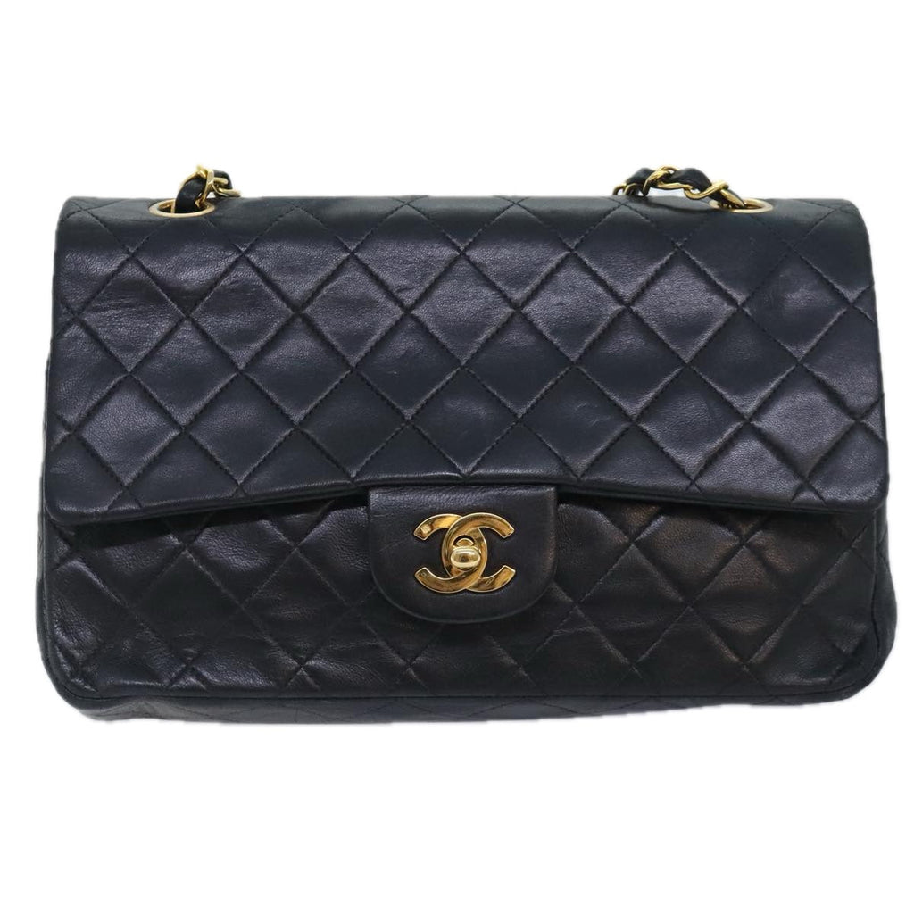 CHANEL Matelasse Turn Lock Chain Shoulder Bag Lamb Skin Black CC yk15263A