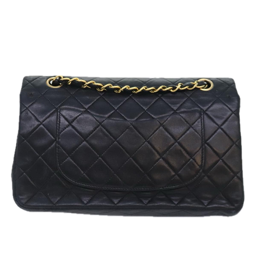 CHANEL Matelasse Turn Lock Chain Shoulder Bag Lamb Skin Black CC yk15263A