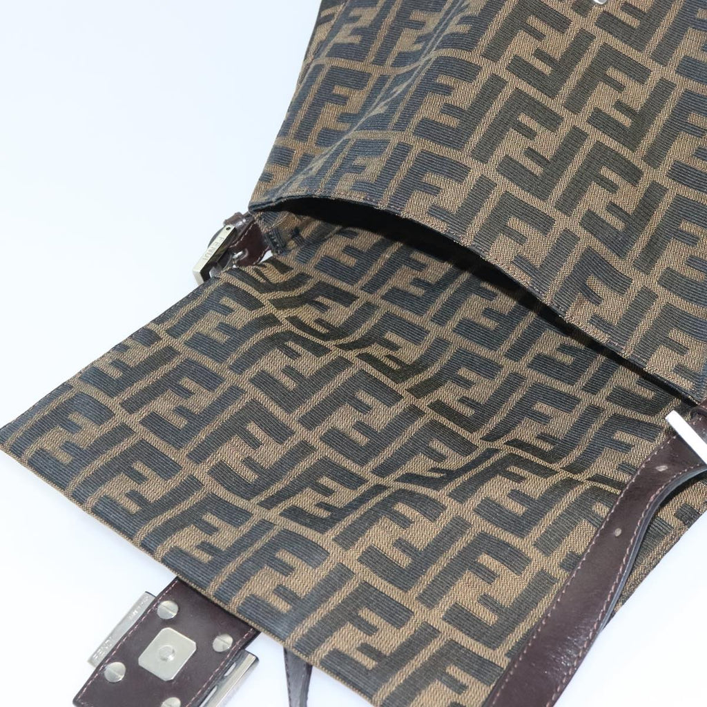 FENDI Zucca Canvas Mamma Baguette Shoulder Bag Brown Black Silver yk15310A