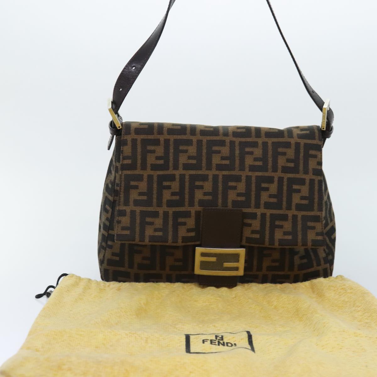 FENDI Zucca Canvas Mamma Baguette Shoulder Bag Brown Black Silver yk15310A