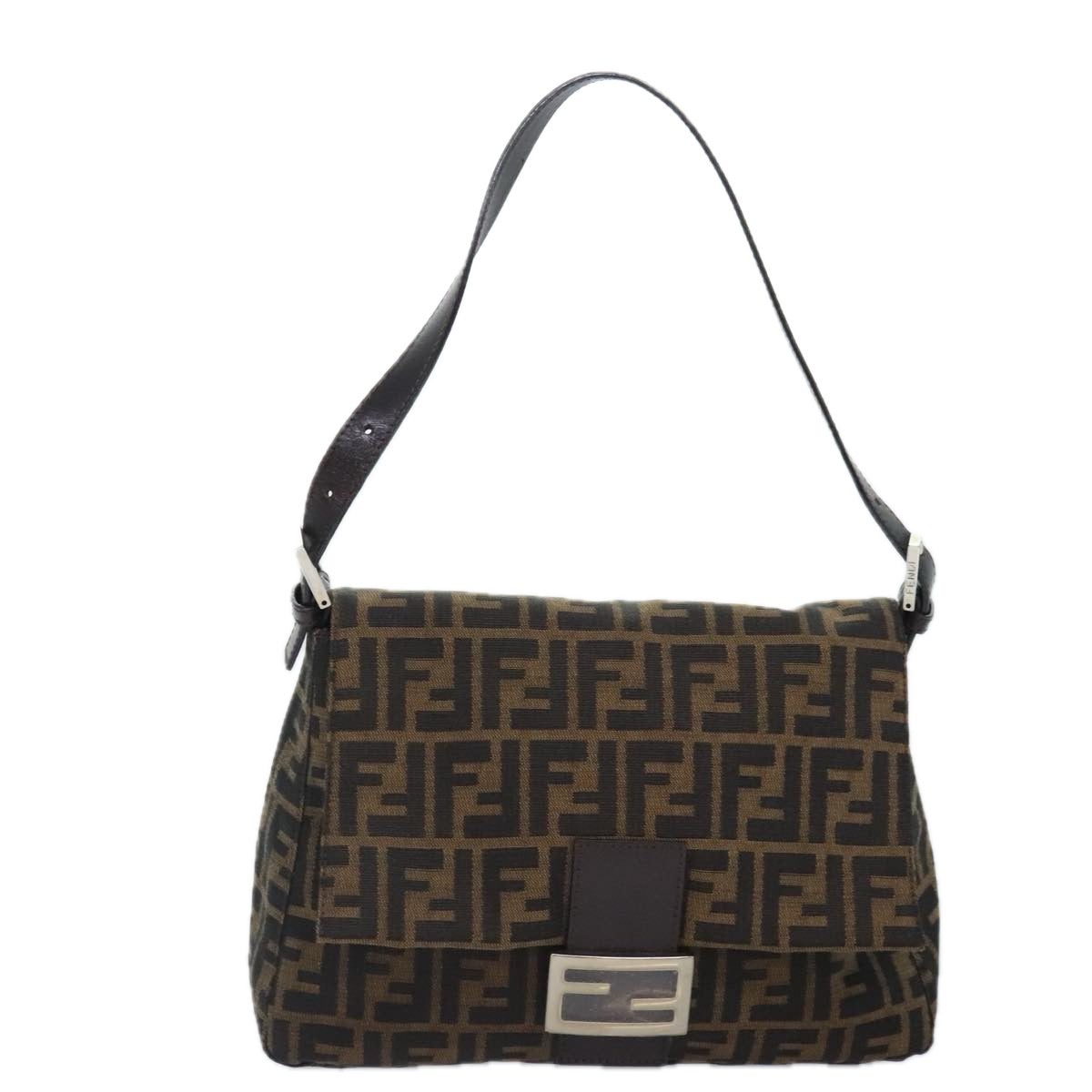 FENDI Zucca Canvas Mamma Baguette Shoulder Bag Brown Black Silver yk15310A