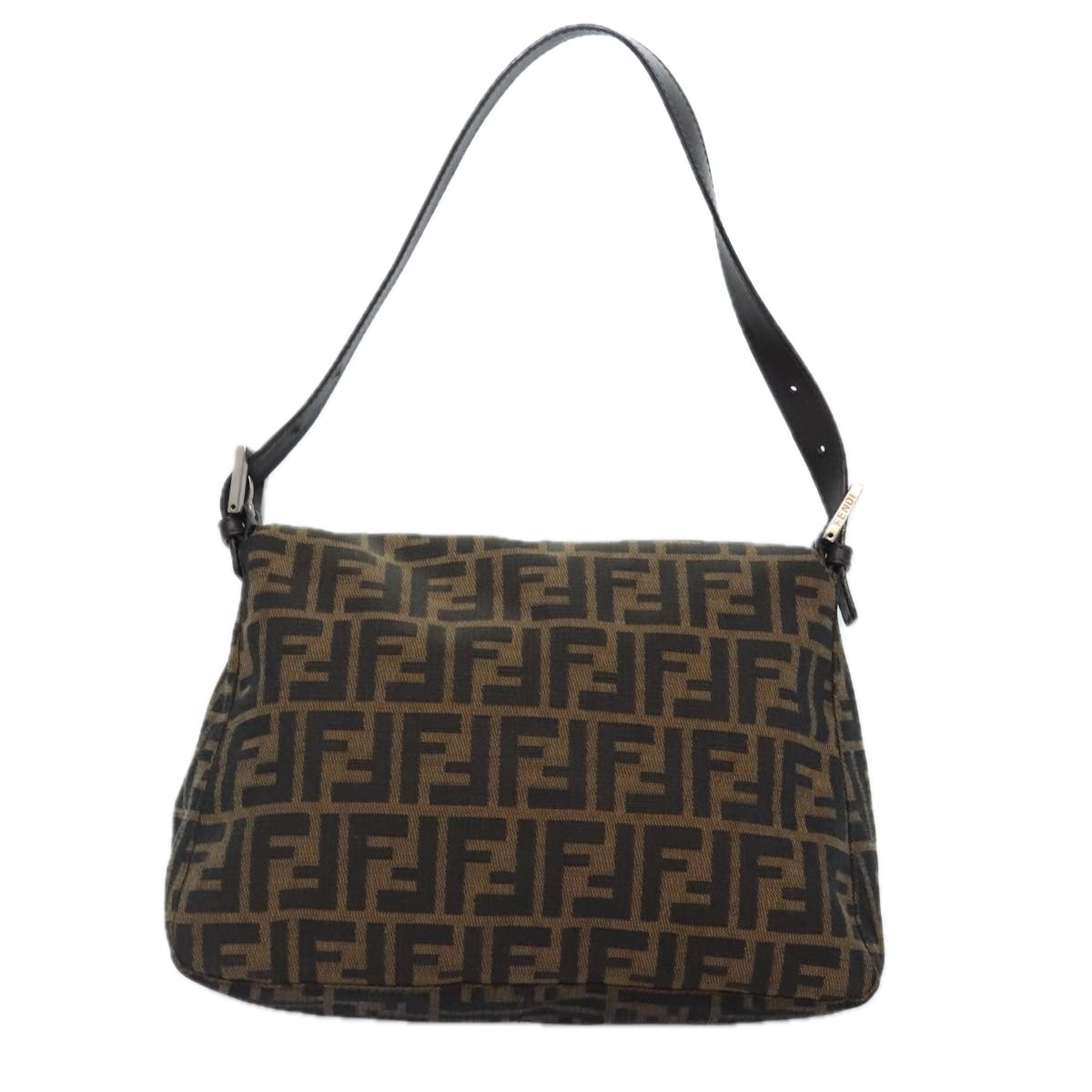 FENDI Zucca Canvas Mamma Baguette Shoulder Bag Brown Black Silver yk15310A