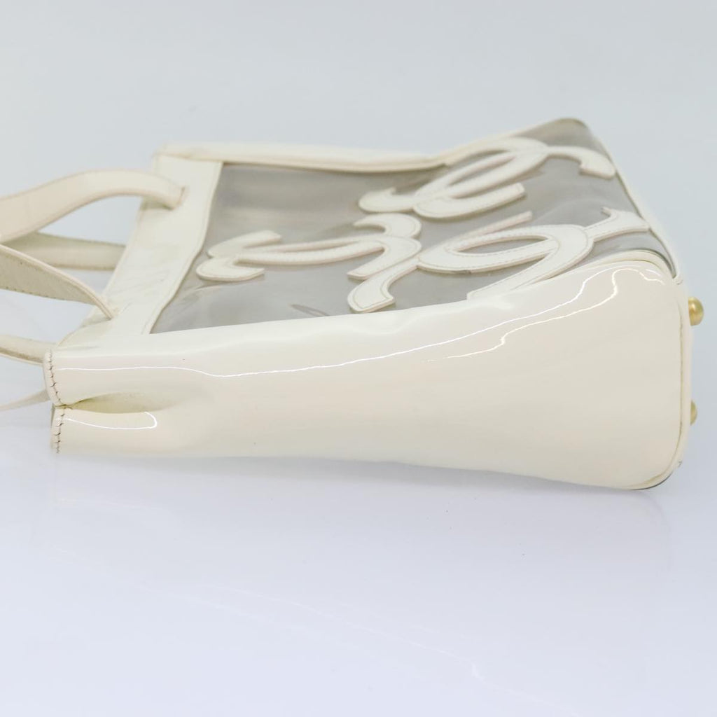CHANEL Triple Coco Tote Bag Vinyl White Gold CC yk15356