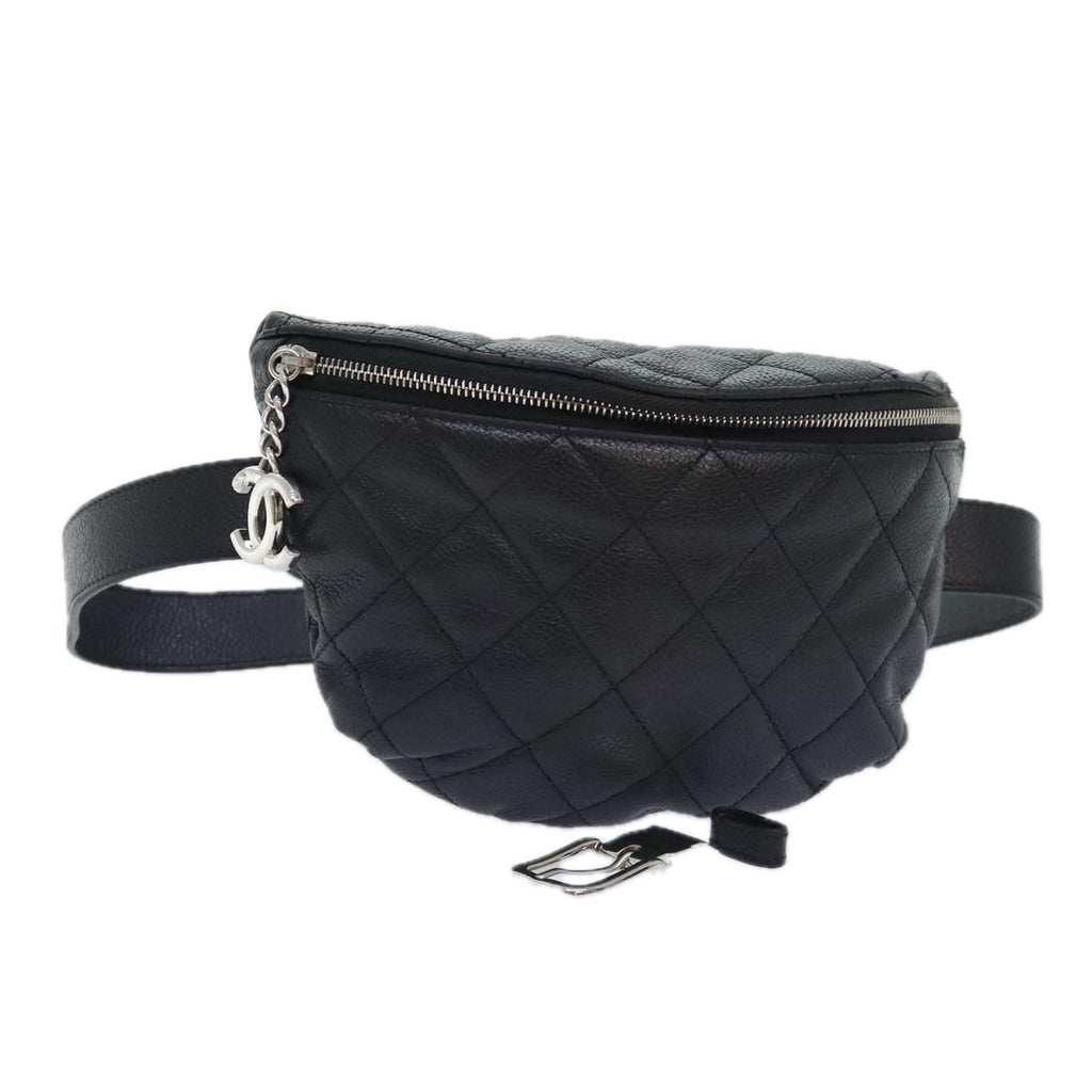CHANEL Matelasse Waist bag Caviar Skin Black Silver CC yk15369
