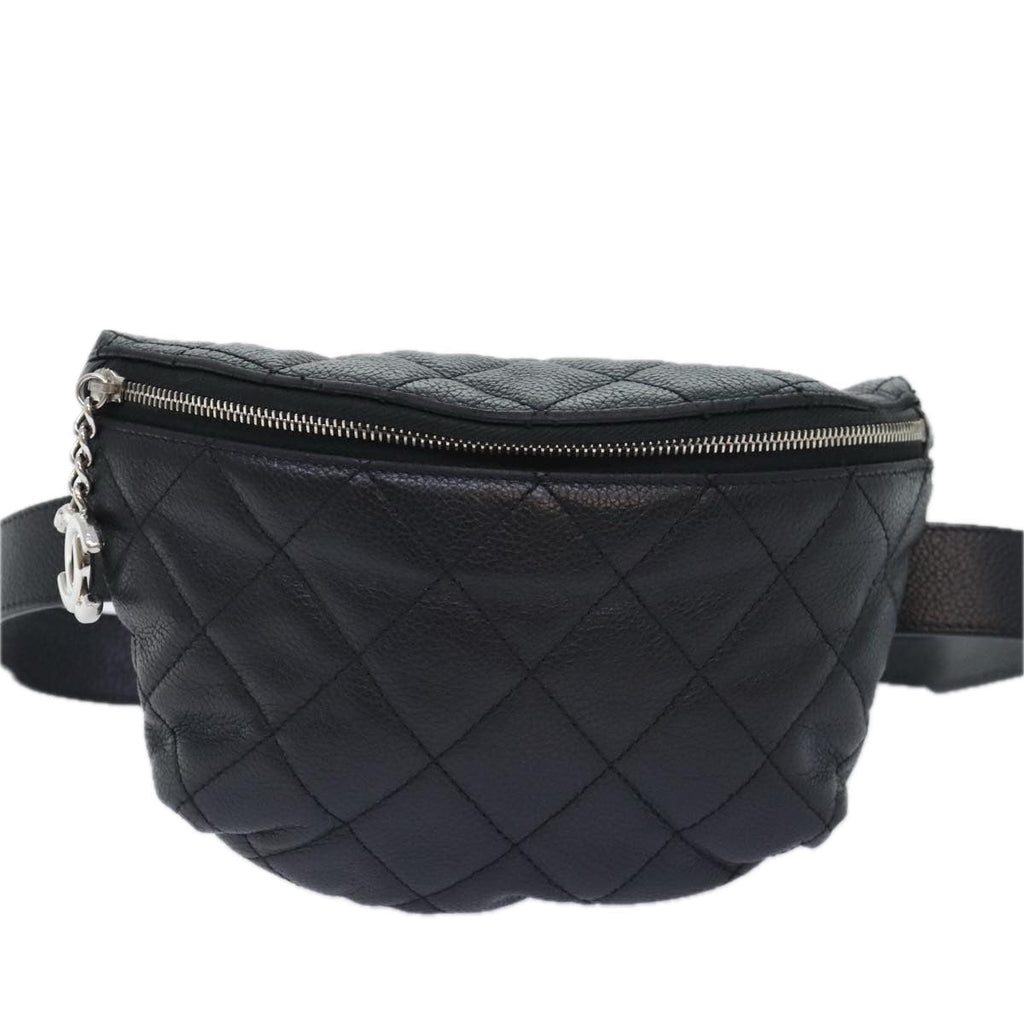 CHANEL Matelasse Waist bag Caviar Skin Black Silver CC yk15369