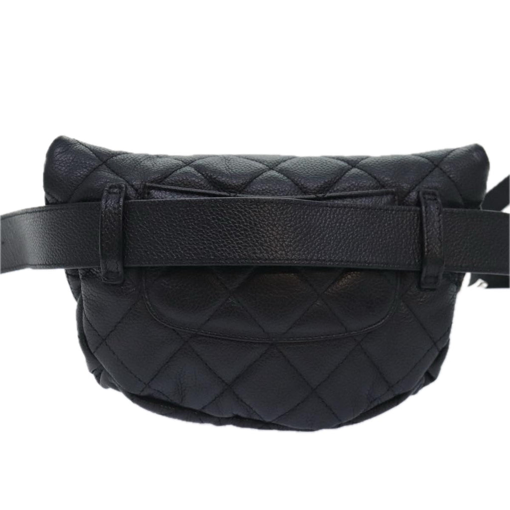 CHANEL Matelasse Waist bag Caviar Skin Black Silver CC yk15369