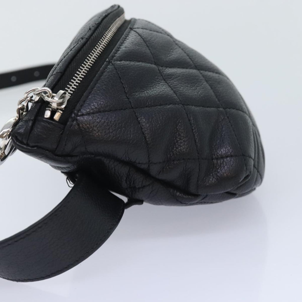 CHANEL Matelasse Waist bag Caviar Skin Black Silver CC yk15369