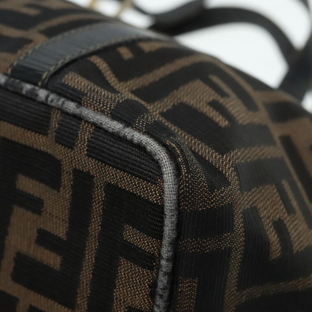 FENDI Zucca Canvas Mamma Baguette Hand Bag Black Gold Brown yk15394