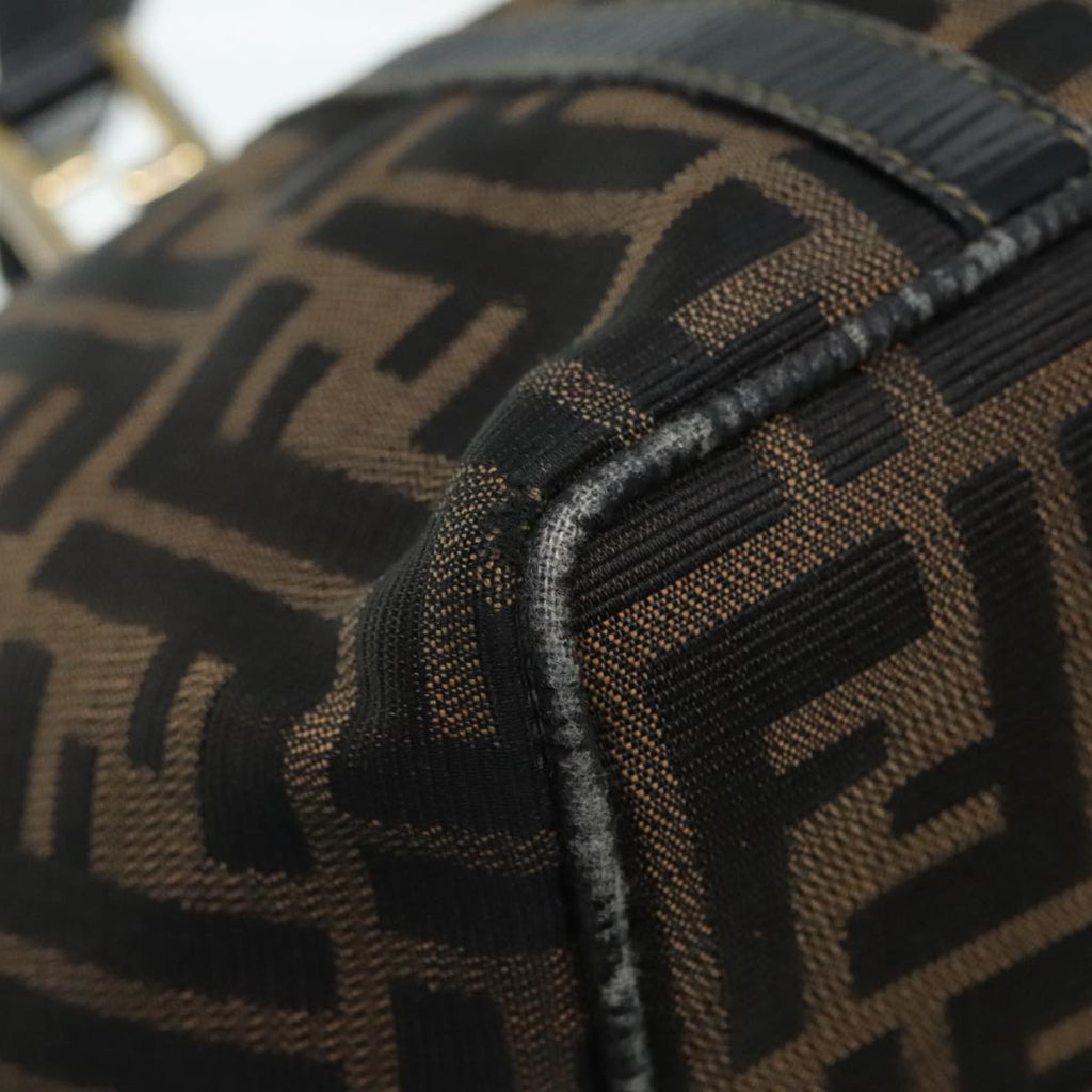 FENDI Zucca Canvas Mamma Baguette Hand Bag Black Gold Brown yk15394