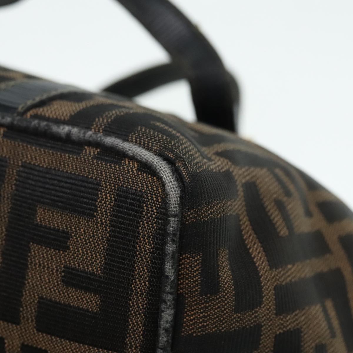 FENDI Zucca Canvas Mamma Baguette Hand Bag Black Gold Brown yk15394