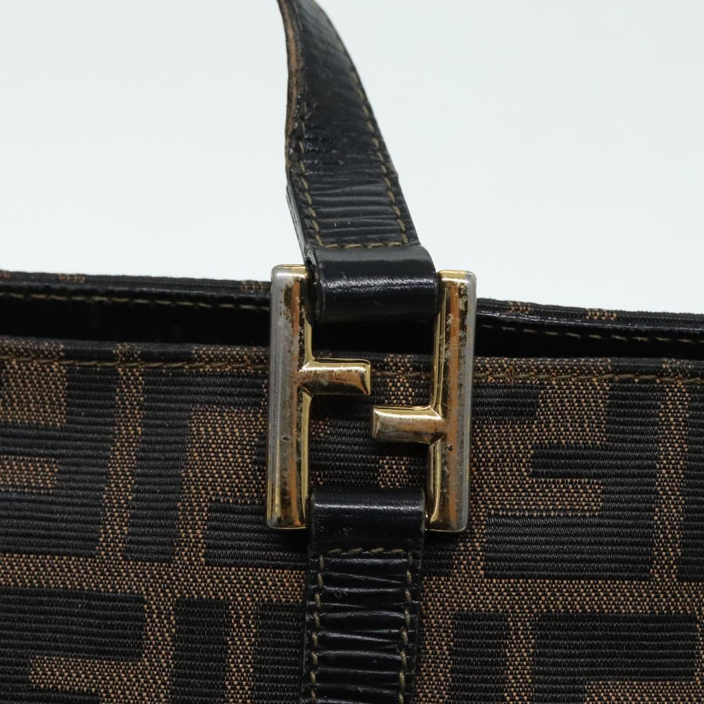 FENDI Zucca Canvas Mamma Baguette Hand Bag Black Gold Brown yk15394