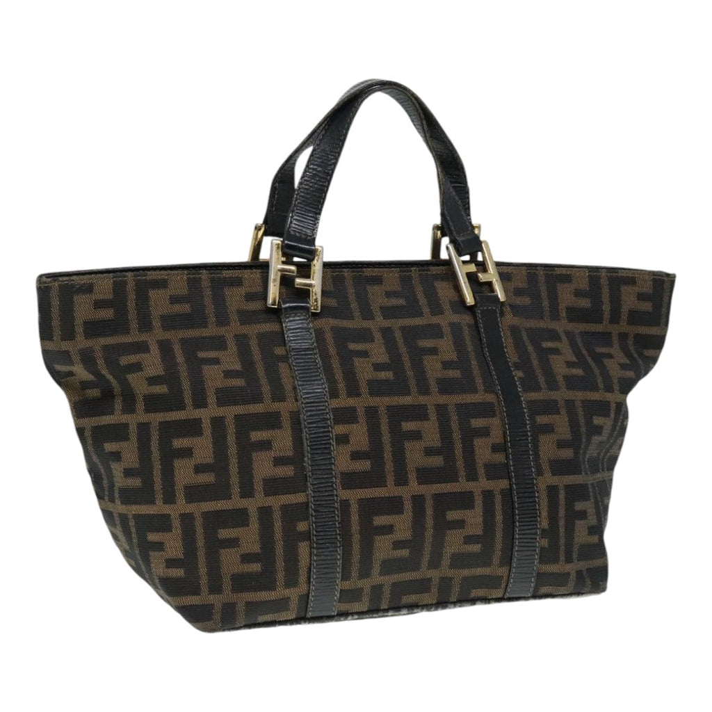 FENDI Zucca Canvas Mamma Baguette Hand Bag Black Gold Brown yk15394