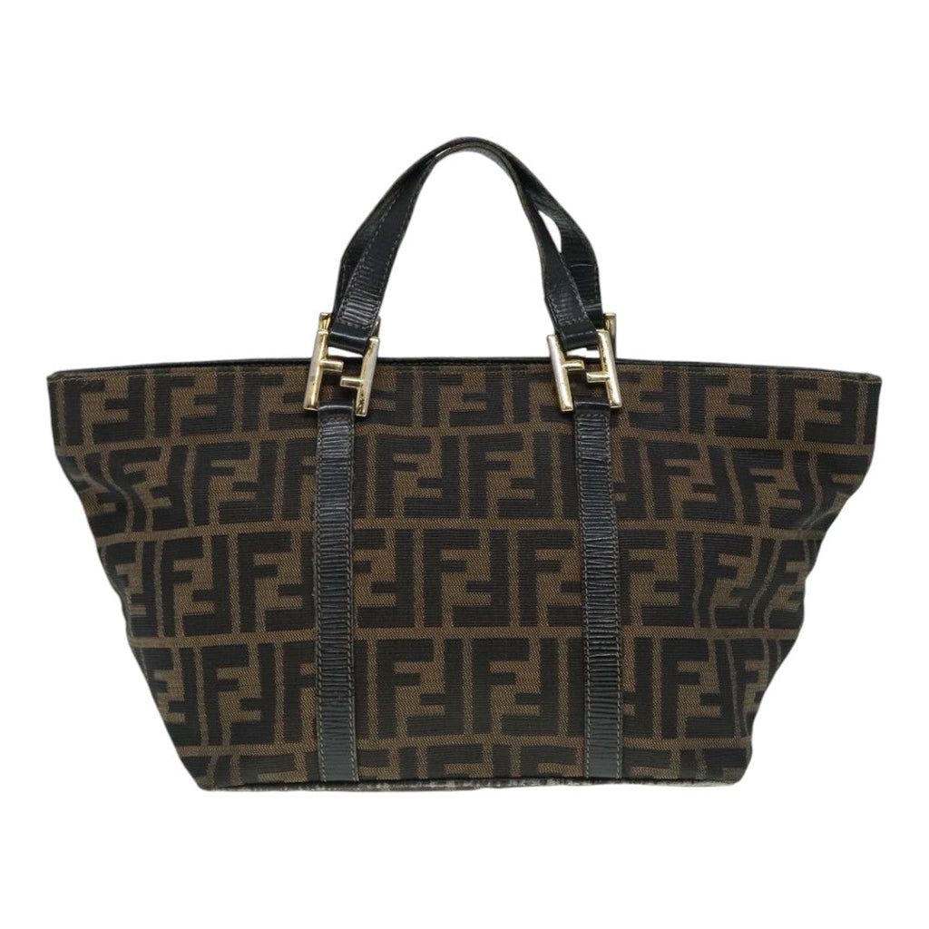 FENDI Zucca Canvas Mamma Baguette Hand Bag Black Gold Brown yk15394