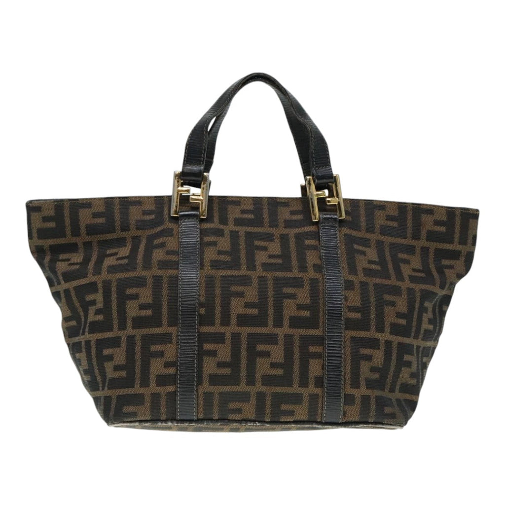 FENDI Zucca Canvas Mamma Baguette Hand Bag Black Gold Brown yk15394