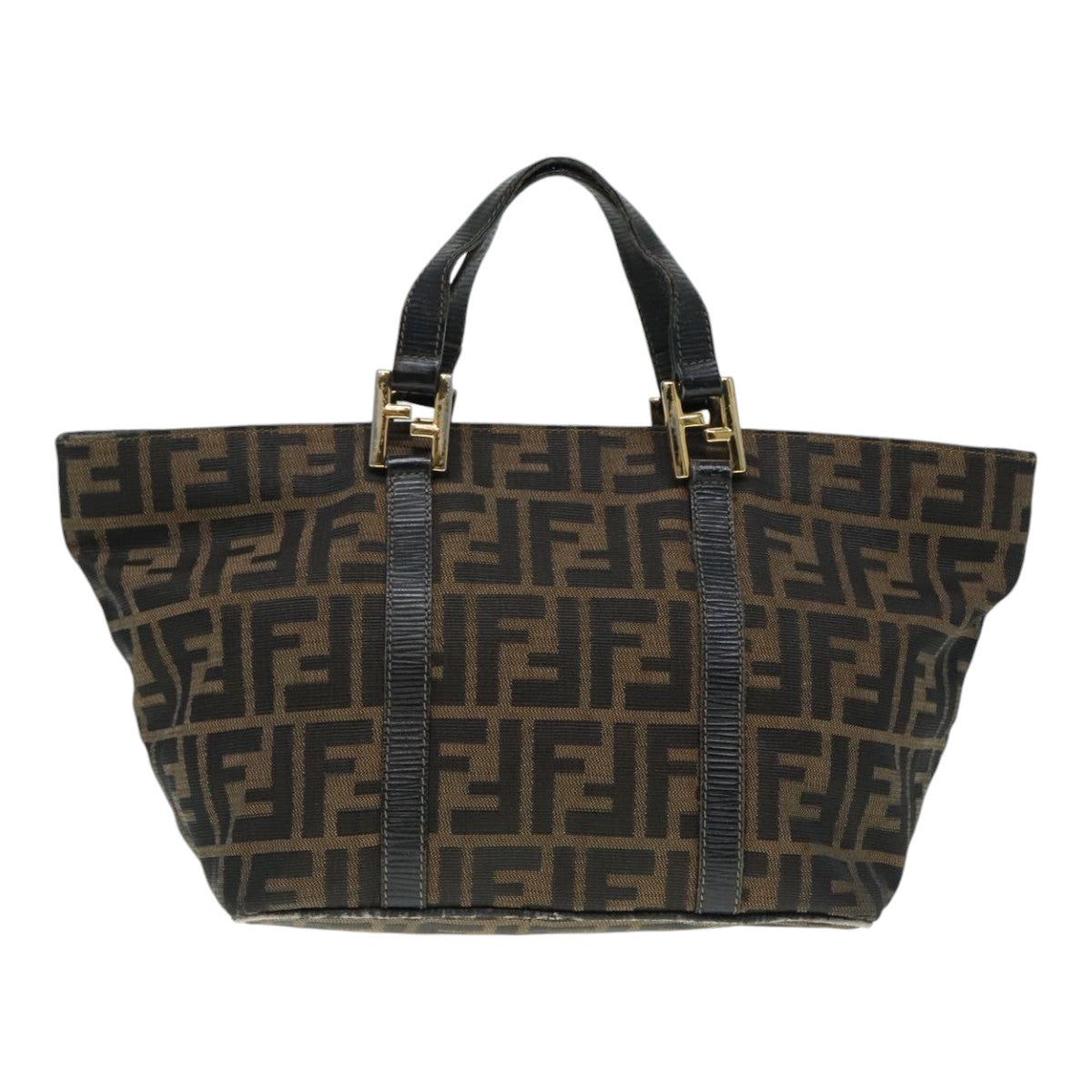 FENDI Zucca Canvas Mamma Baguette Hand Bag Black Gold Brown yk15394