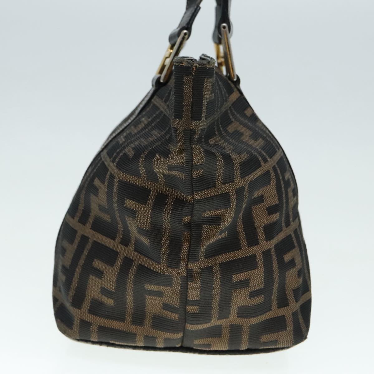 FENDI Zucca Canvas Mamma Baguette Hand Bag Black Gold Brown yk15394