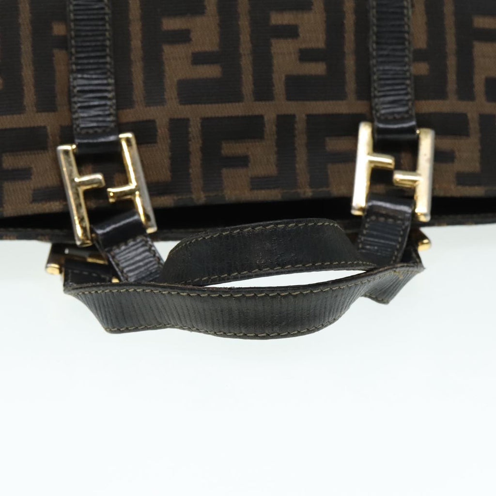 FENDI Zucca Canvas Mamma Baguette Hand Bag Black Gold Brown yk15394