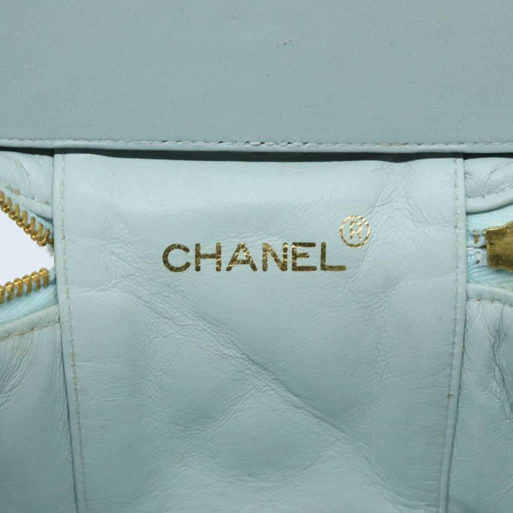 CHANEL Matelasse Vanity Cosmetic Pouch Lamb Skin Blue Gold CC yk15445