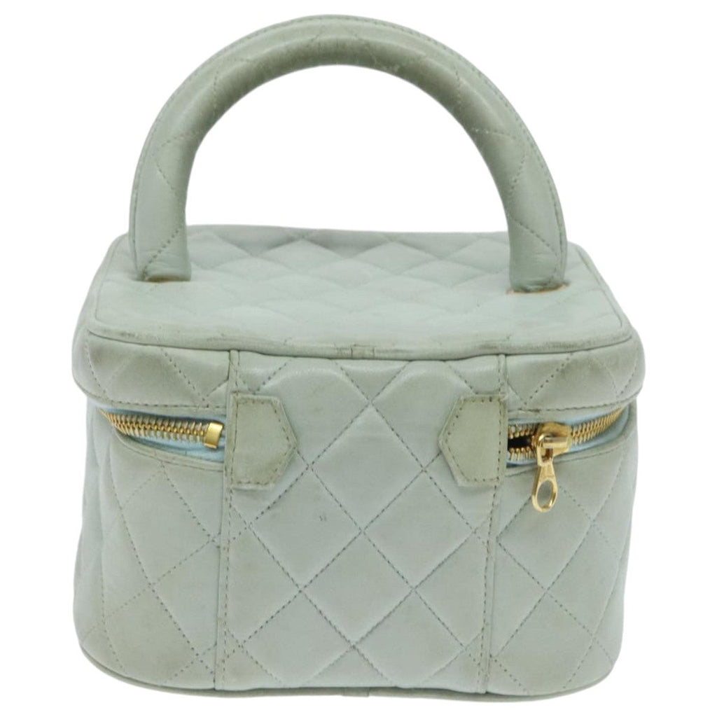 CHANEL Matelasse Vanity Cosmetic Pouch Lamb Skin Blue Gold CC yk15445