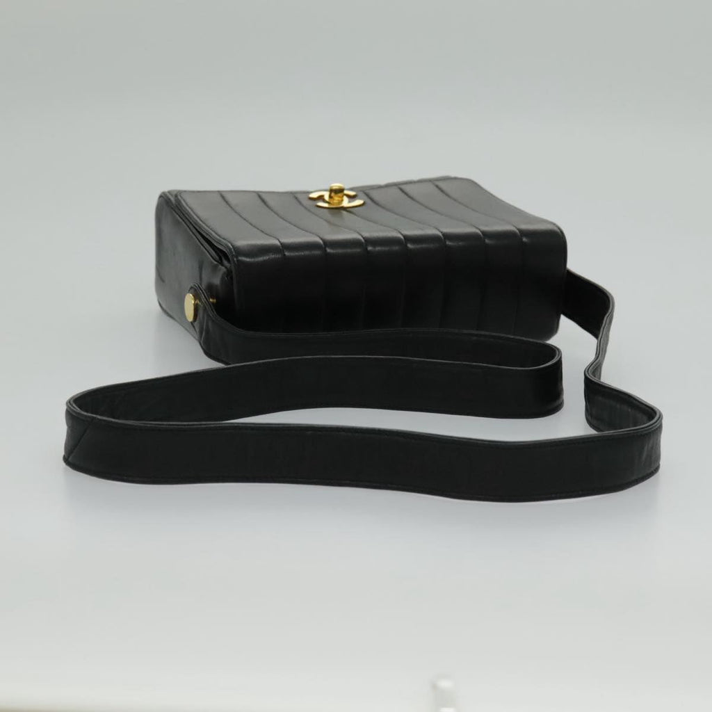 CHANEL Mademoiselle Shoulder Bag Lamb Skin Black Gold CC yk15502A