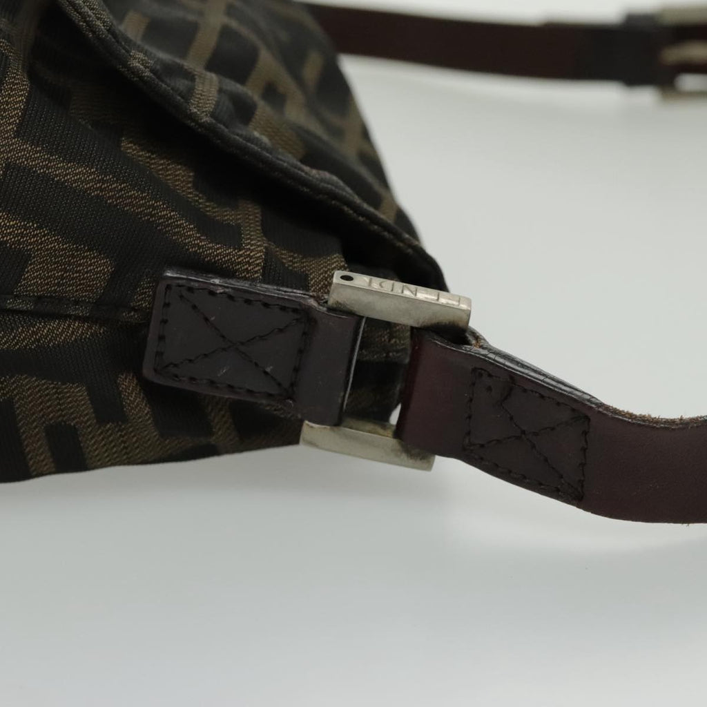FENDI Zucca Canvas Shoulder Bag Brown Black Silver yk15522