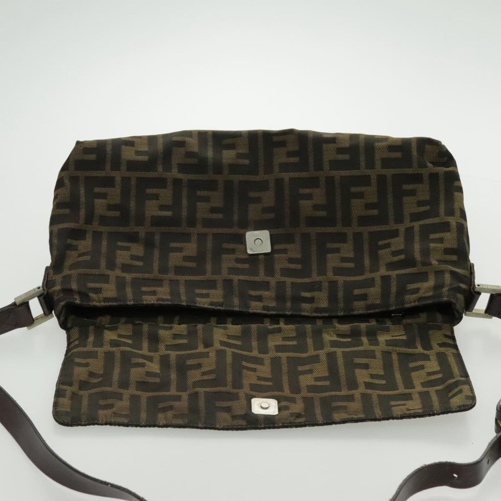 FENDI Zucca Canvas Shoulder Bag Brown Black Silver yk15522