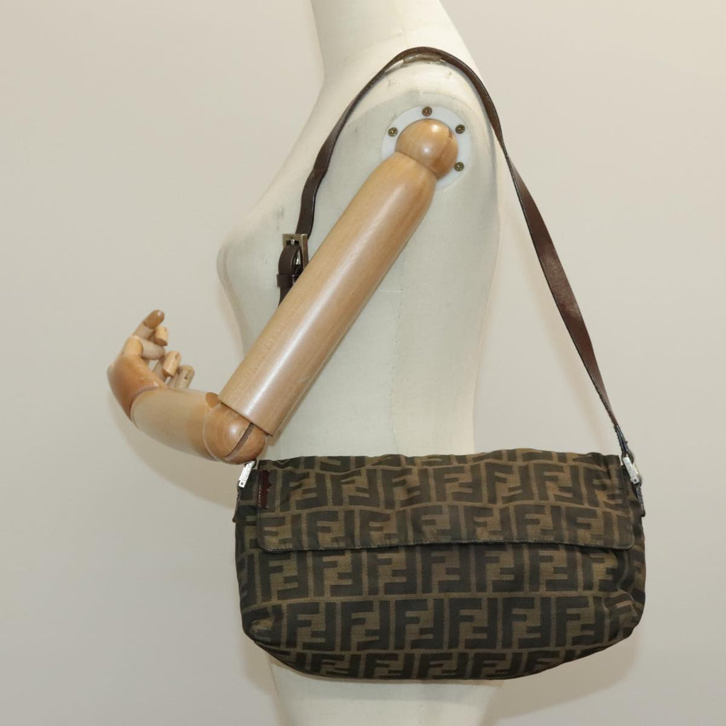 FENDI Zucca Canvas Shoulder Bag Brown Black Silver yk15522