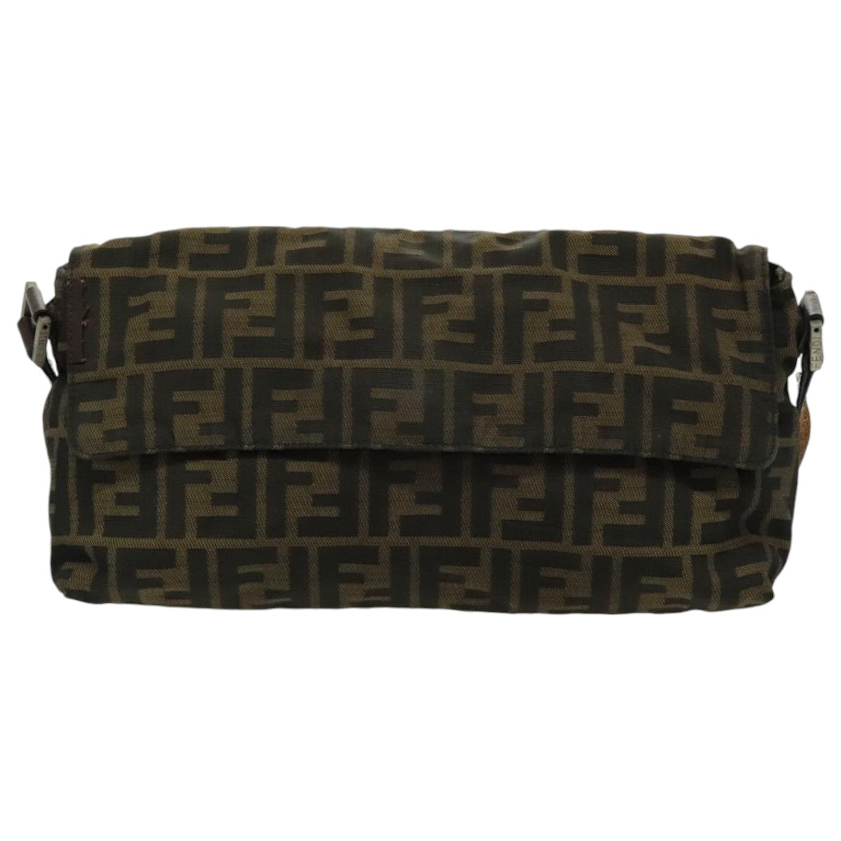 FENDI Zucca Canvas Shoulder Bag Brown Black Silver yk15522