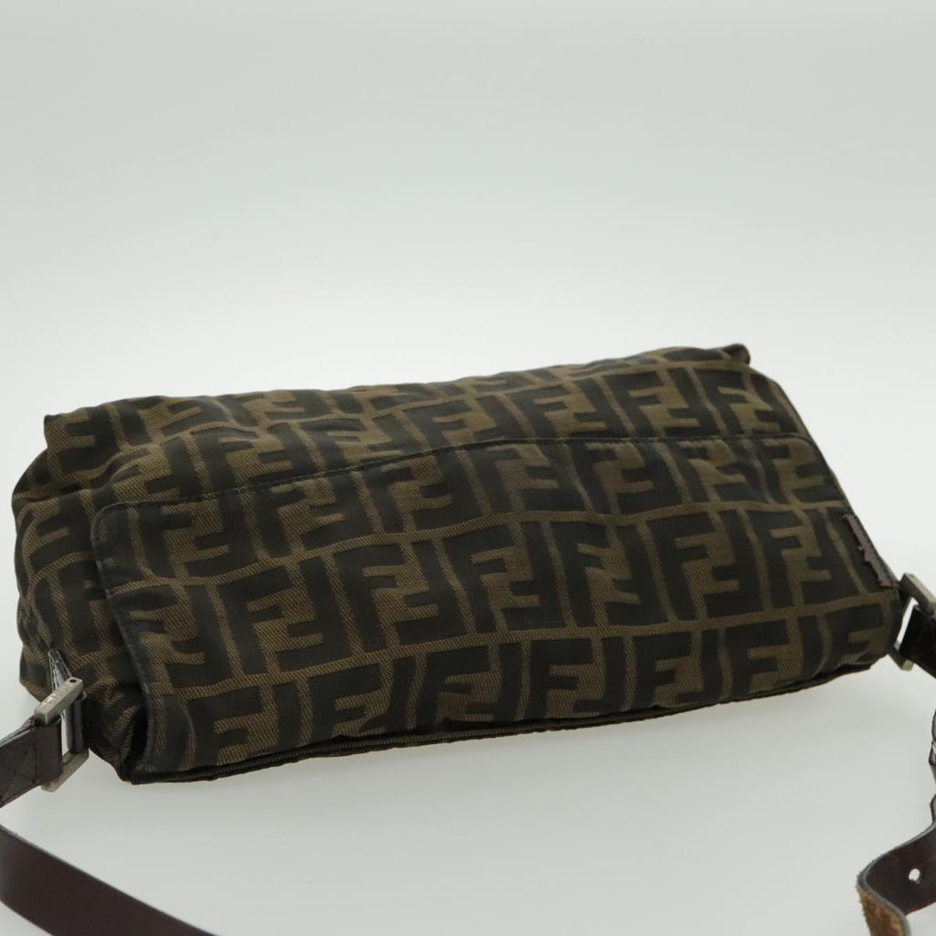 FENDI Zucca Canvas Shoulder Bag Brown Black Silver yk15522