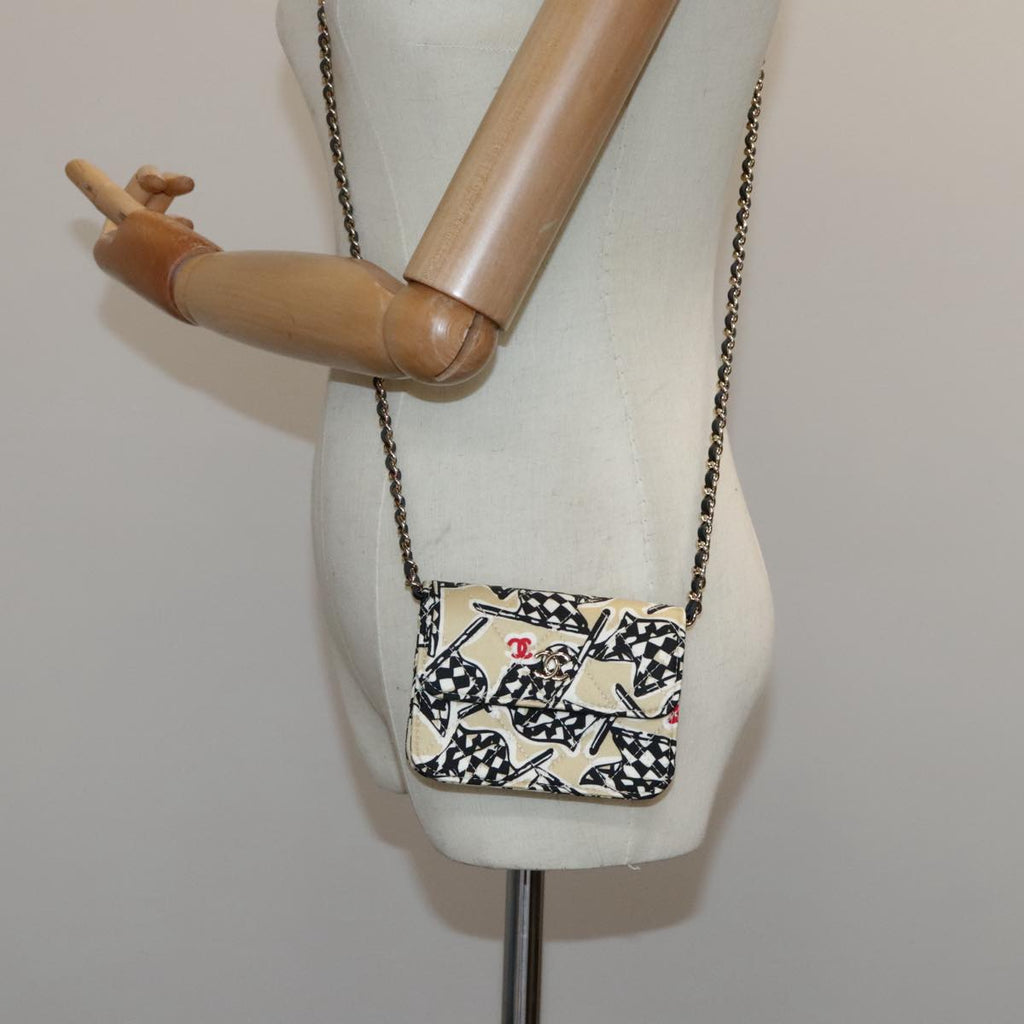 CHANEL Matelasse Chain Pouch Canvas Beige Gold CC yk15527A