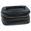 CHANEL Bicolore Vanity Cosmetic Pouch Leather Black Gold CC yk15541