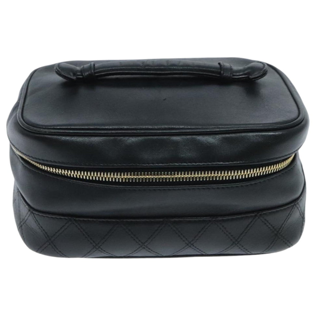 CHANEL Bicolore Vanity Cosmetic Pouch Leather Black Gold CC yk15541