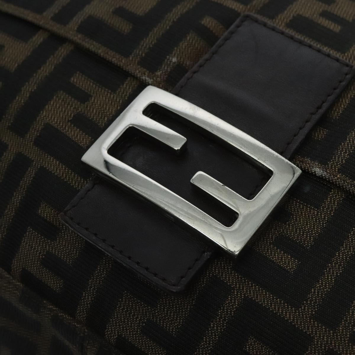 FENDI Zucca Canvas Mamma Baguette Shoulder Bag Brown Black Silver yk15544