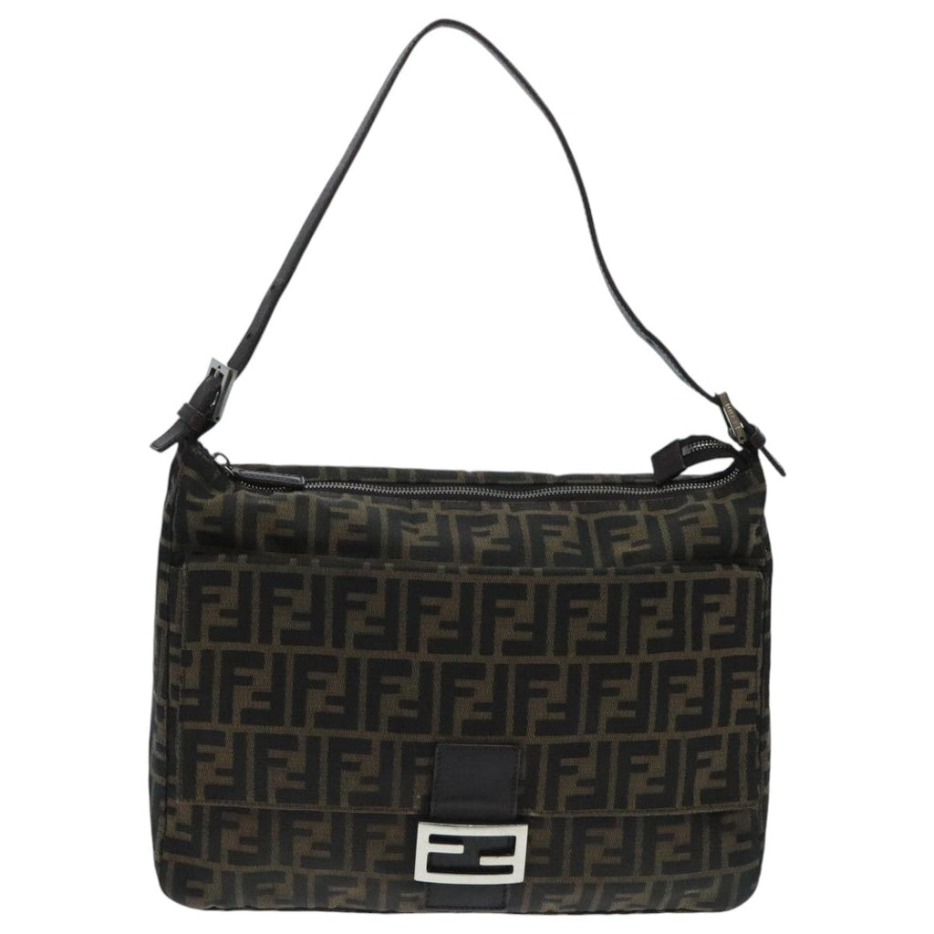 FENDI Zucca Canvas Mamma Baguette Shoulder Bag Brown Black Silver yk15544