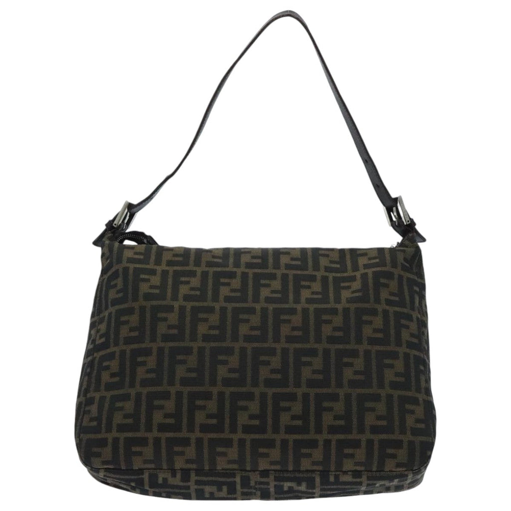 FENDI Zucca Canvas Mamma Baguette Shoulder Bag Brown Black Silver yk15544