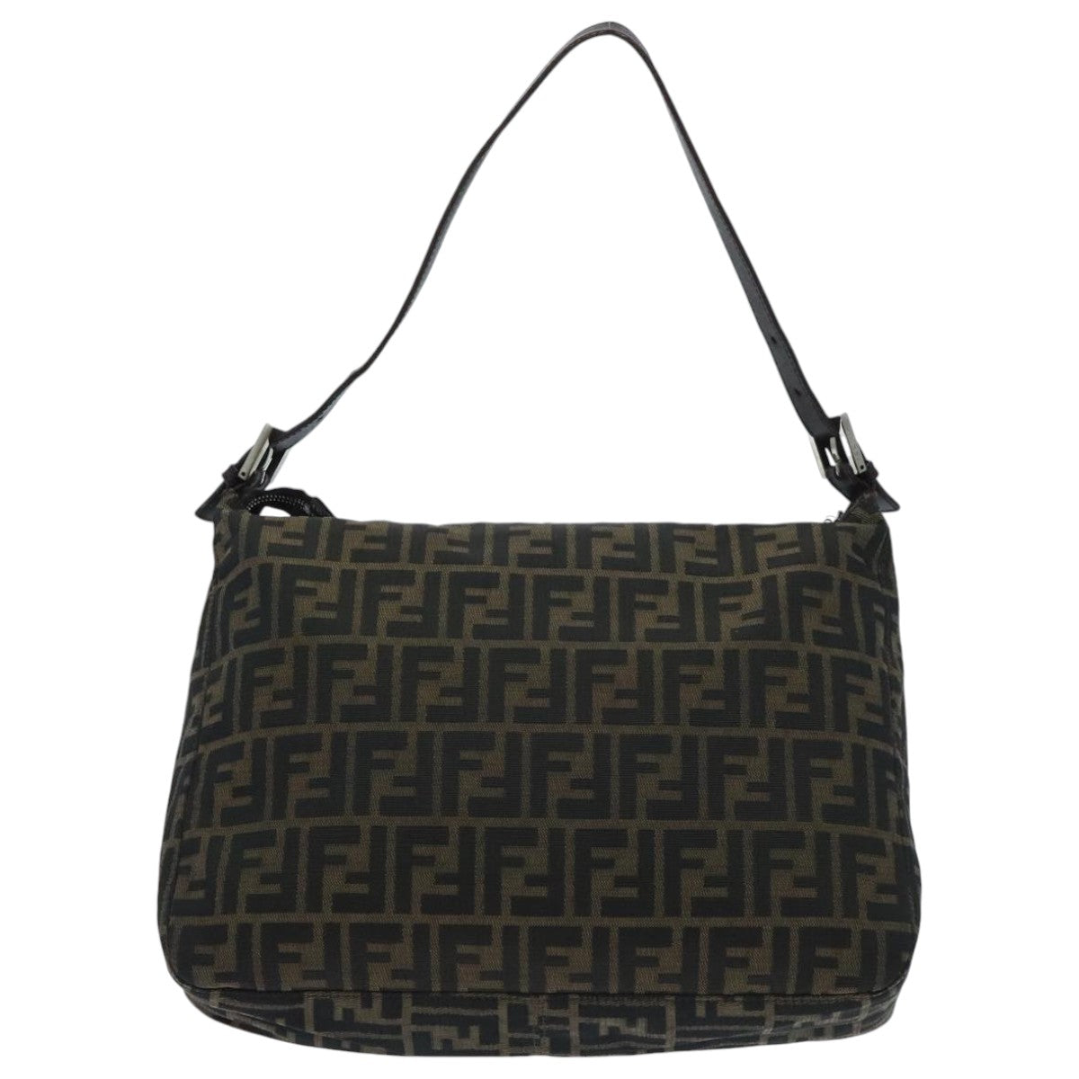 FENDI Zucca Canvas Mamma Baguette Shoulder Bag Brown Black Silver yk15544