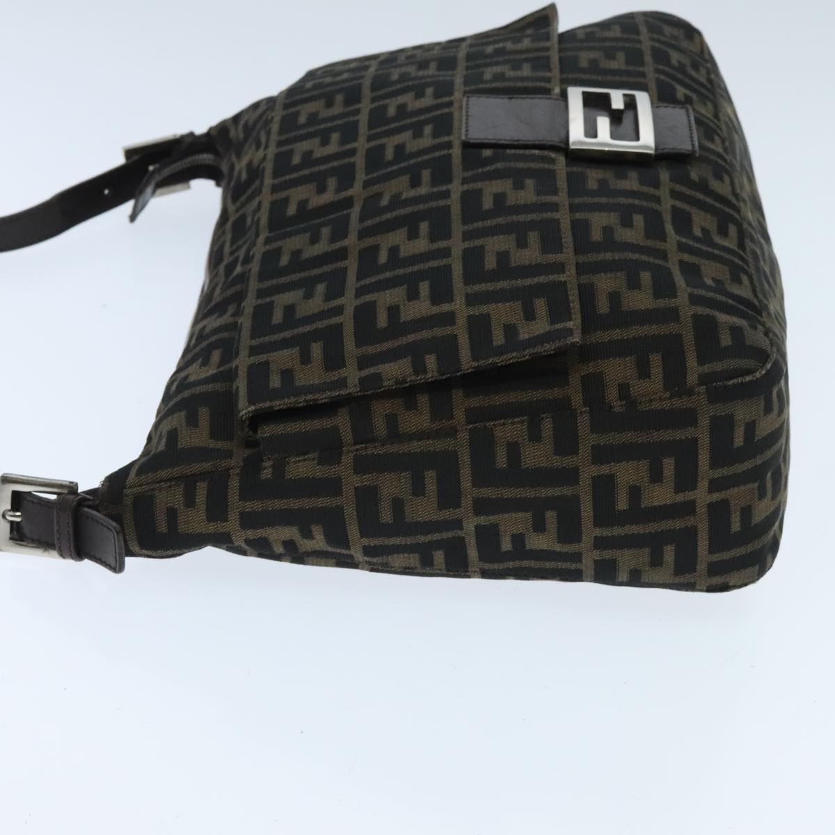 FENDI Zucca Canvas Mamma Baguette Shoulder Bag Brown Black Silver yk15544
