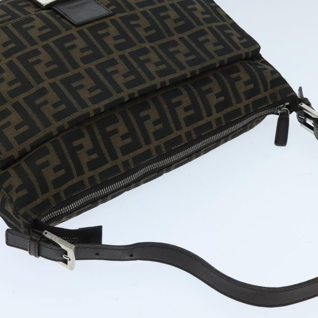 FENDI Zucca Canvas Mamma Baguette Shoulder Bag Brown Black Silver yk15544