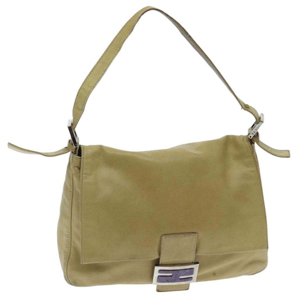 FENDI Mamma Baguette Shoulder Bag Leather Beige yk15554