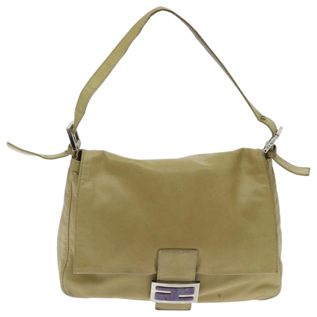 FENDI Mamma Baguette Shoulder Bag Leather Beige yk15554