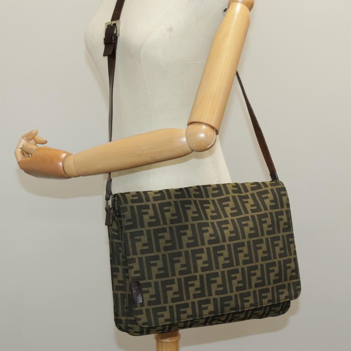 FENDI Zucca Canvas Shoulder Bag Brown yk15561