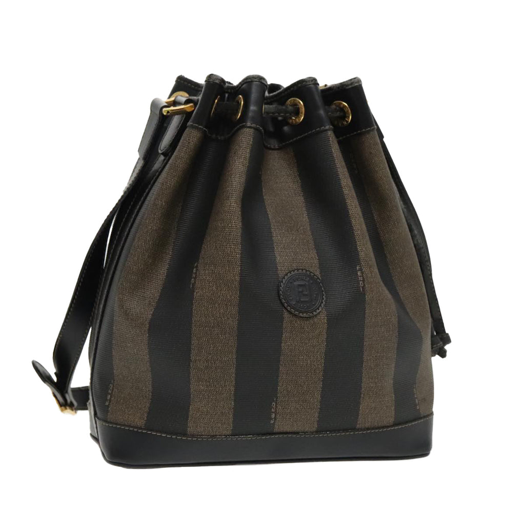 FENDI Pecan Canvas Shoulder Bag Brown Black yk15568
