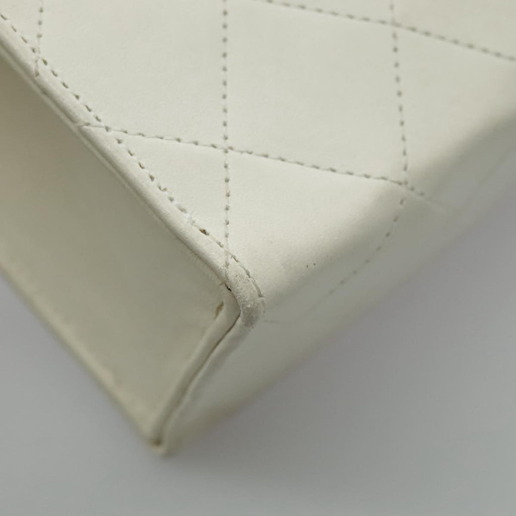CHANEL Matelasse Big COCO Mark Chain Bag Lamb Skin White Gold CC yk15609A